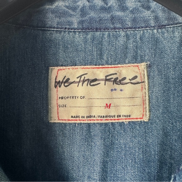 We The Free Heritage Quilted Shirt Jacket Blue Green Chambray Patchwork Size M - Picture 12 of 16